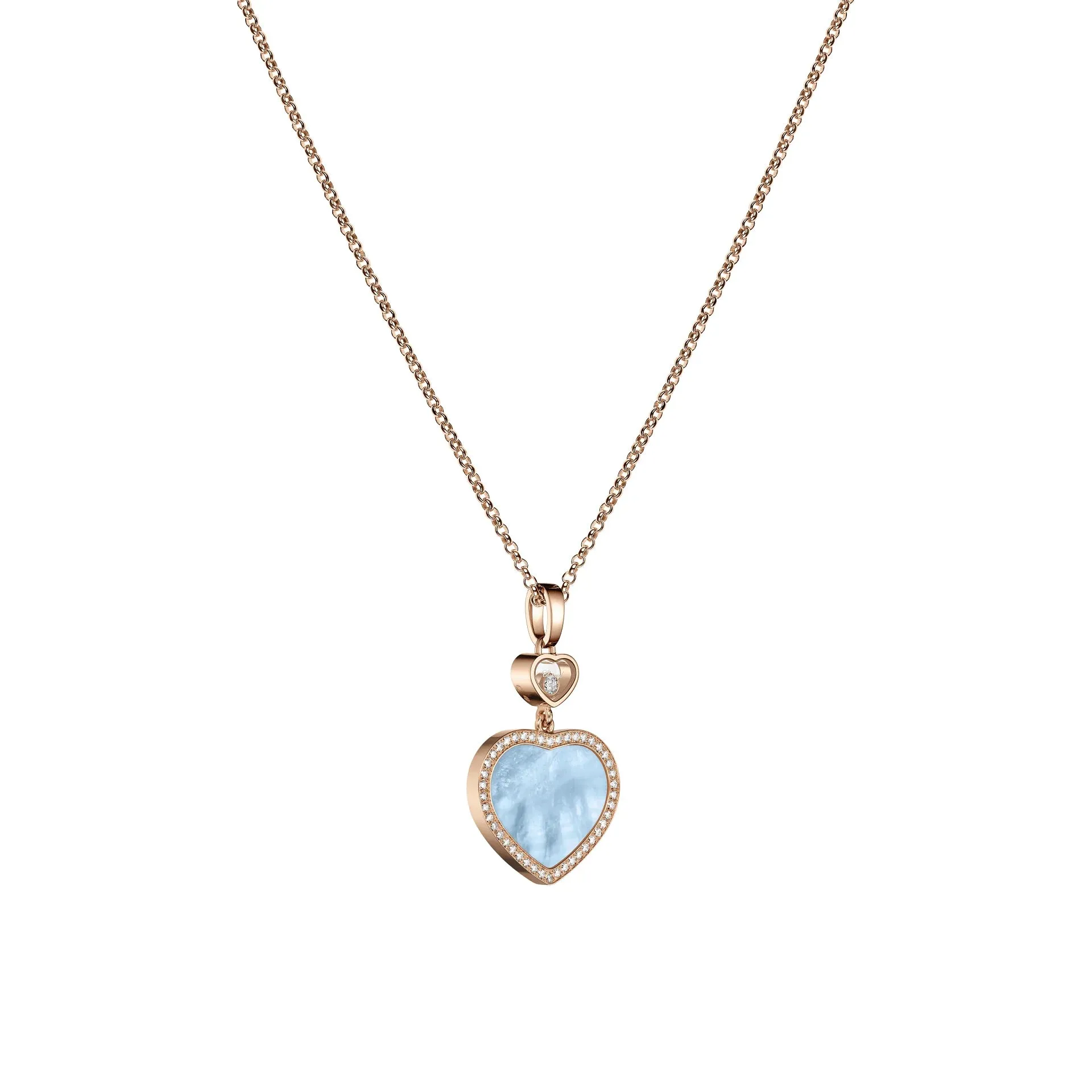 Chopard Happy Hearts 18ct Rose Gold 0.24ct Diamond Blue Mother Of Pearl Necklace sold by C.W. Sellors product image thumbnail 2