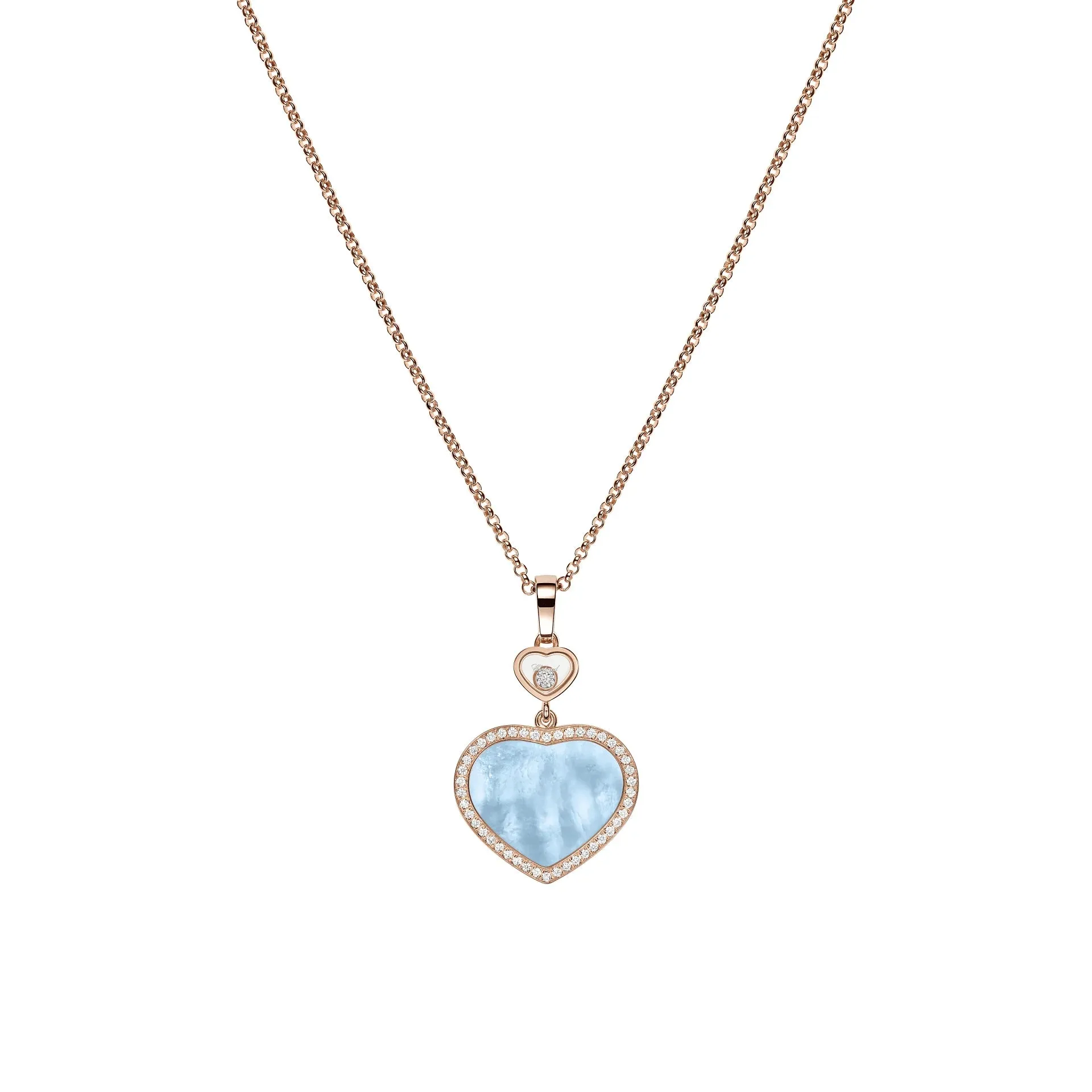 Chopard Happy Hearts 18ct Rose Gold 0.24ct Diamond Blue Mother Of Pearl Necklace sold by C.W. Sellors