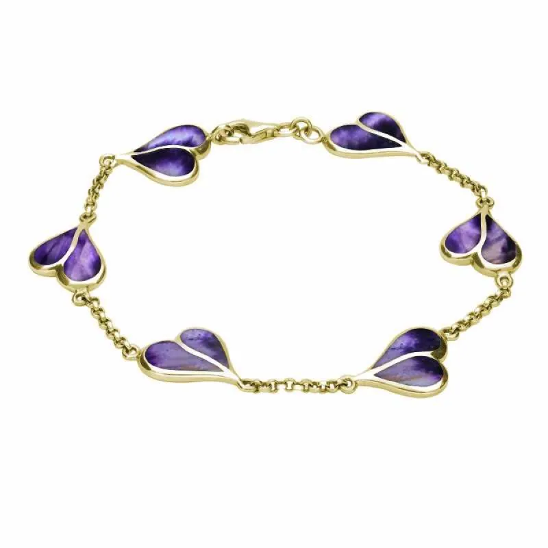 9ct Yellow Gold Blue John Split Heart Bracelet sold by C.W. Sellors