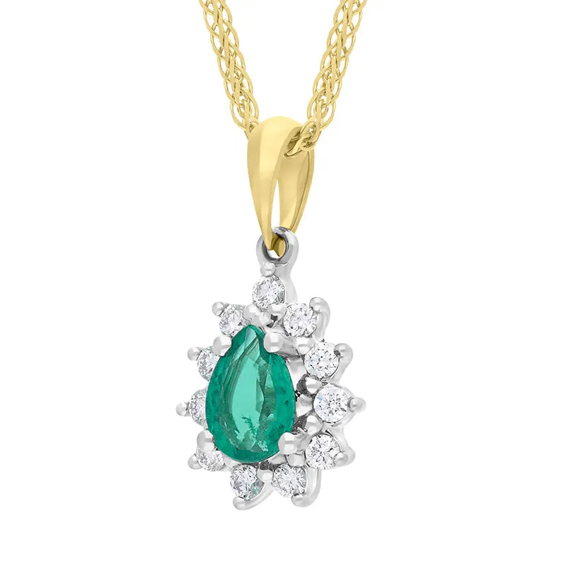 18ct Yellow and White Gold Emerald Diamond Cluster Pear Cut Pendant sold by C.W. Sellors product image thumbnail 2
