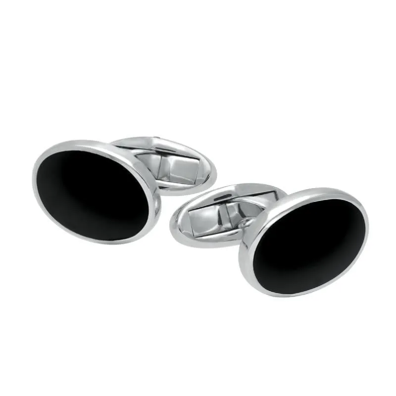 Sterling Silver Whitby Jet Framed Oval Cufflinks sold by C.W. Sellors