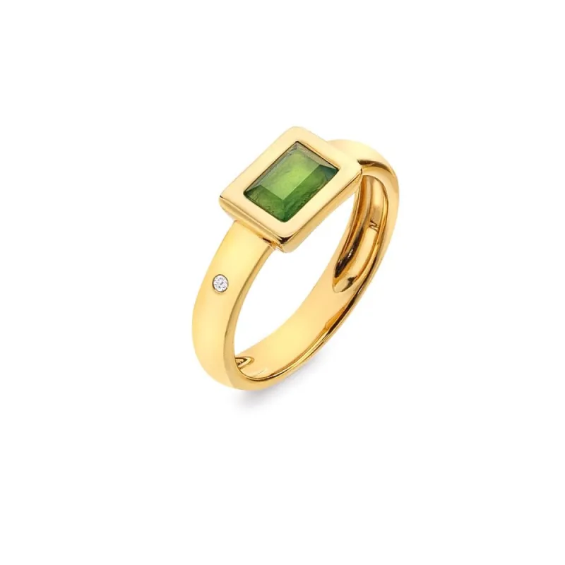 Hot Diamonds Gold Plated Sterling Silver Green Chalcedony Rectangle Ring sold by C.W. Sellors