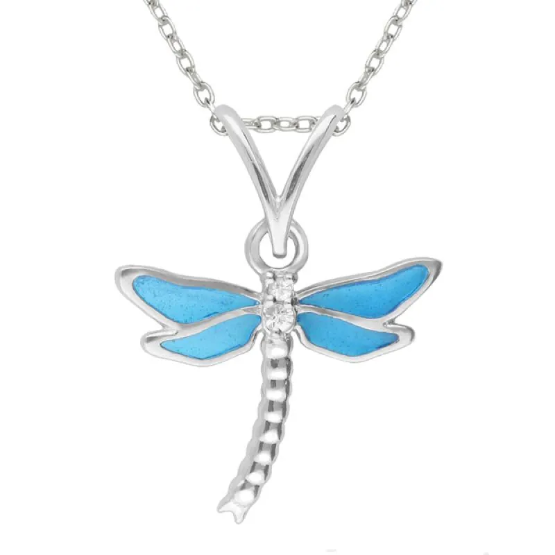 Sterling Silver White Sapphire Blue Enamel Style & Fashion Dragonfly Necklace sold by C.W. Sellors