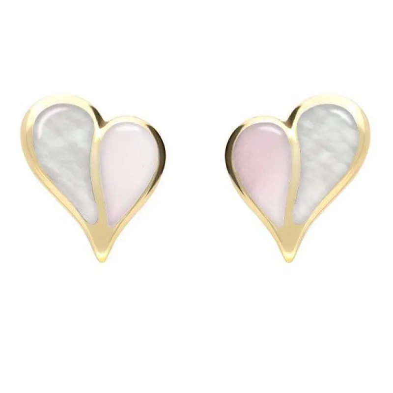 9ct Yellow Gold Pink Mother of Pearl White Mother of Pearl Split Heart Stud Earrings sold by C.W. Sellors