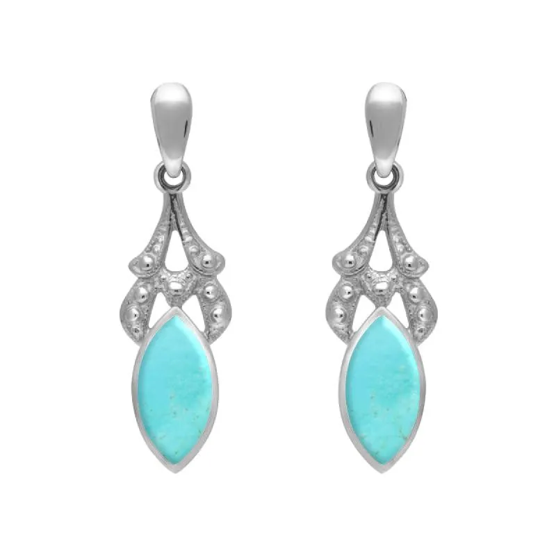 Sterling Silver Turquoise Marquise Drop Earrings sold by C.W. Sellors