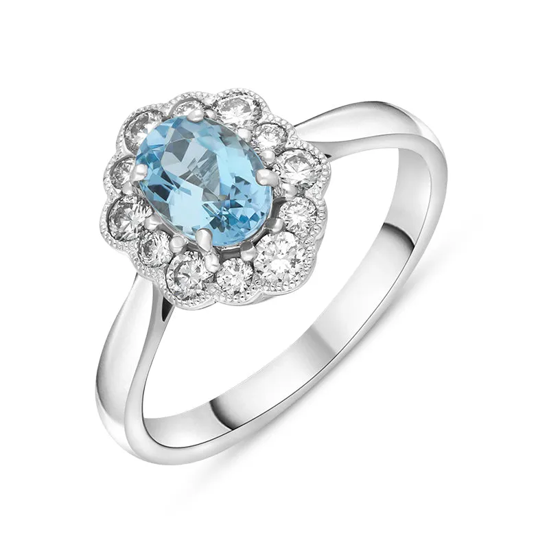 18ct White Gold 0.78ct Aquamarine Diamond Halo Ring sold by C.W. Sellors