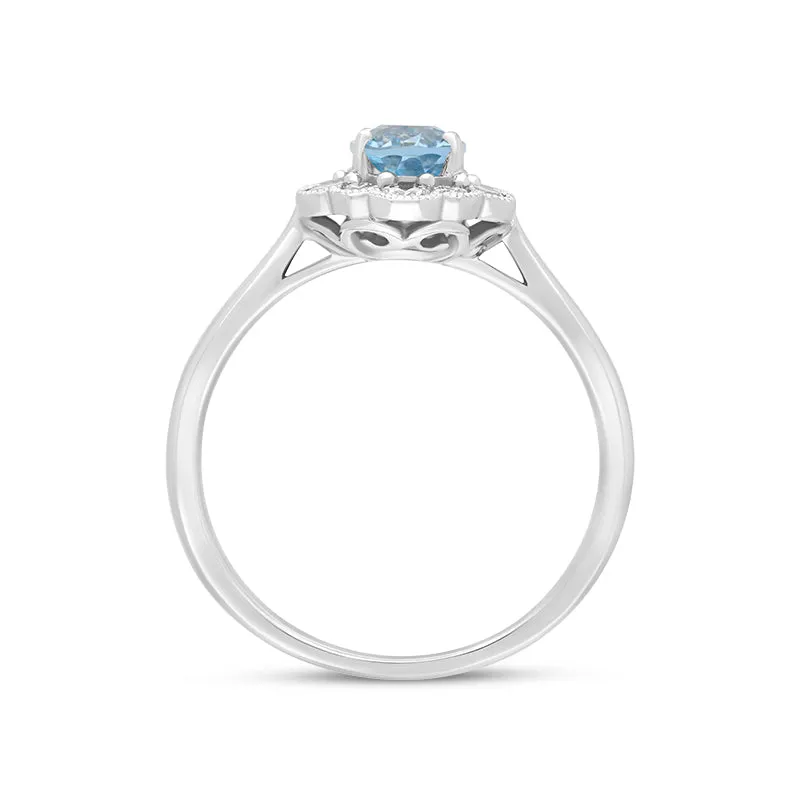 18ct White Gold 0.78ct Aquamarine Diamond Halo Ring sold by C.W. Sellors product image thumbnail 2