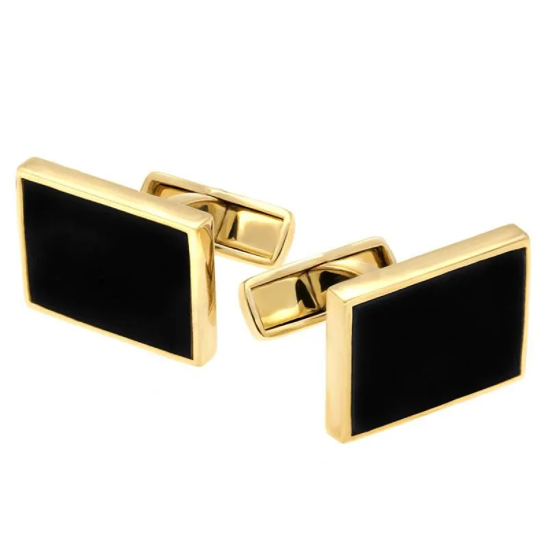 9ct Yellow Gold Whitby Jet Oblong Cufflinks sold by C.W. Sellors