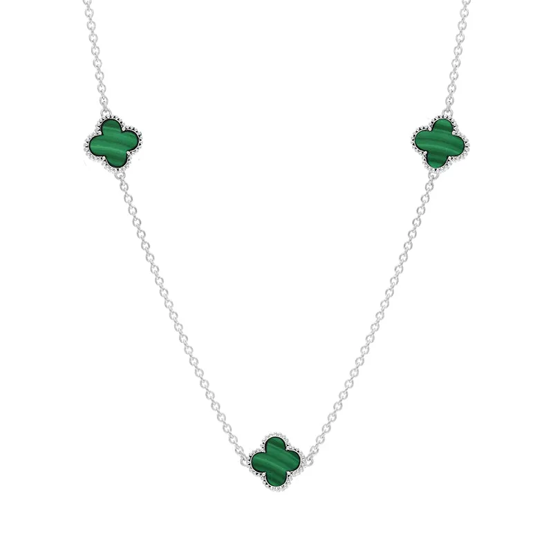 9ct White Gold Malachite Bloom Four Leaf Clover Ball Edge Necklace sold by C.W. Sellors product image thumbnail 2