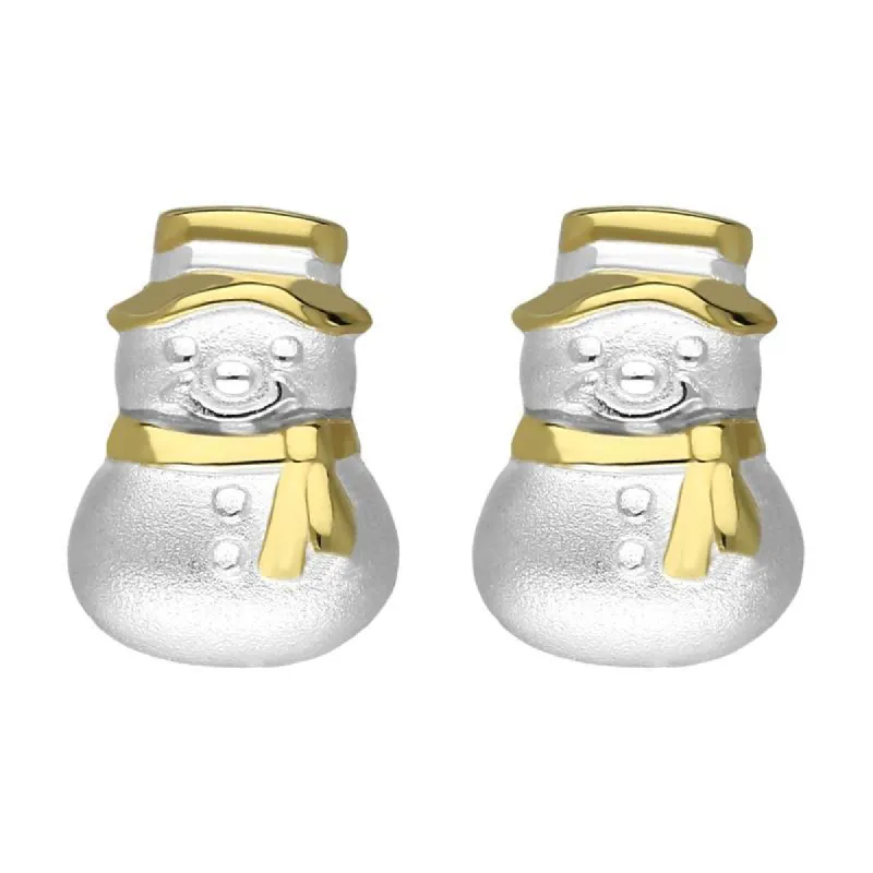 Yellow Gold Plated Sterling SilverSnowman Hat and Scarf Stud Earrings sold by C.W. Sellors