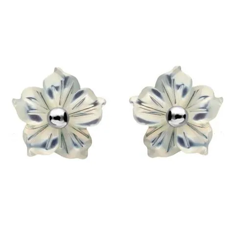 Sterling Silver White Mother of Pearl Tuberose 8mm Carnation Stud Earring sold by C.W. Sellors