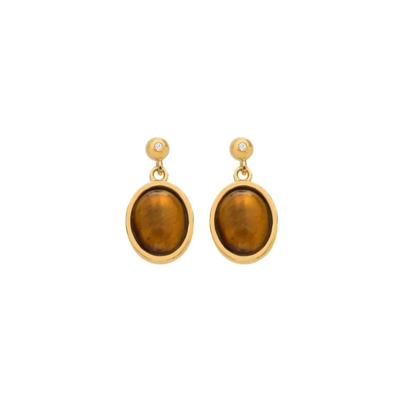 Hot Diamonds Gold Plated Sterling Silver Tigers Eye Oval Earrings sold by C.W. Sellors