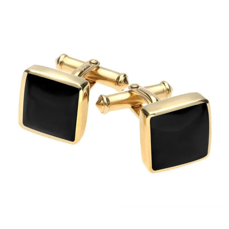 9ct Yellow Gold Whitby Jet Square Cufflinks sold by C.W. Sellors