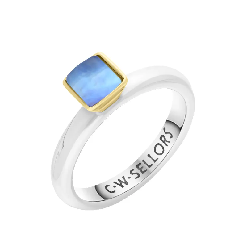 9ct Yellow Gold Sterling Silver Moonstone Stepping Stones 5mm Square Bezel Set Ring sold by C.W. Sellors
