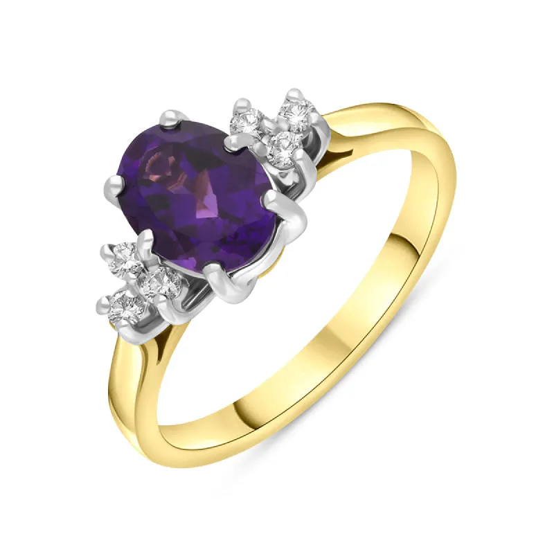18ct Yellow Gold 1.01ct Amethyst Diamond Cluster Oval Cut Ring sold by C.W. Sellors