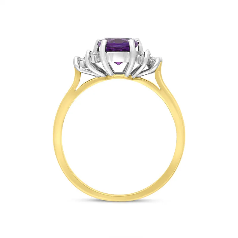 18ct Yellow Gold 1.01ct Amethyst Diamond Cluster Oval Cut Ring sold by C.W. Sellors product image thumbnail 2