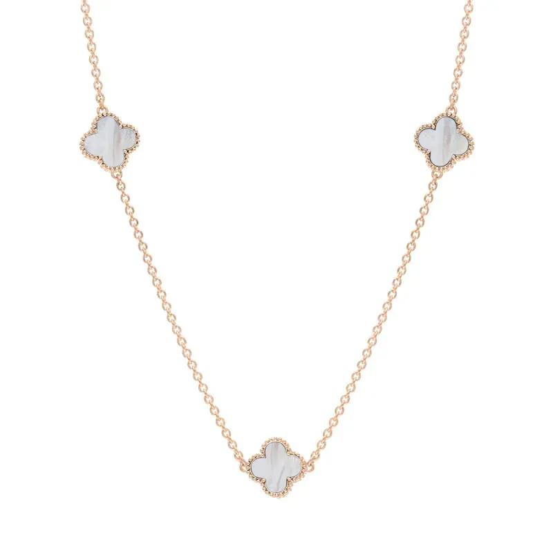 9ct Rose Gold White Mother of Pearl Bloom Four Leaf Clover Ball Edge Necklace sold by C.W. Sellors product image thumbnail 2