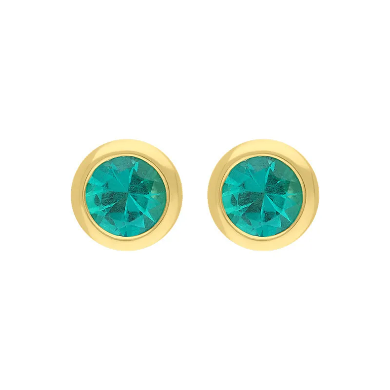 18ct Yellow Gold Emerald Round Solitaire Stud Earrings sold by C.W. Sellors