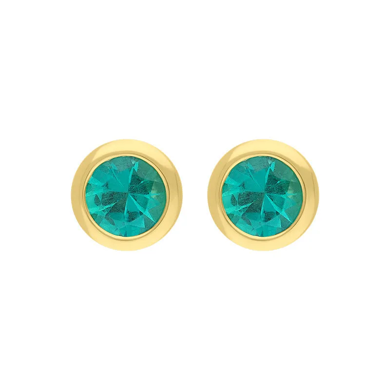 18ct Yellow Gold Emerald Round Solitaire Stud Earrings sold by C.W. Sellors