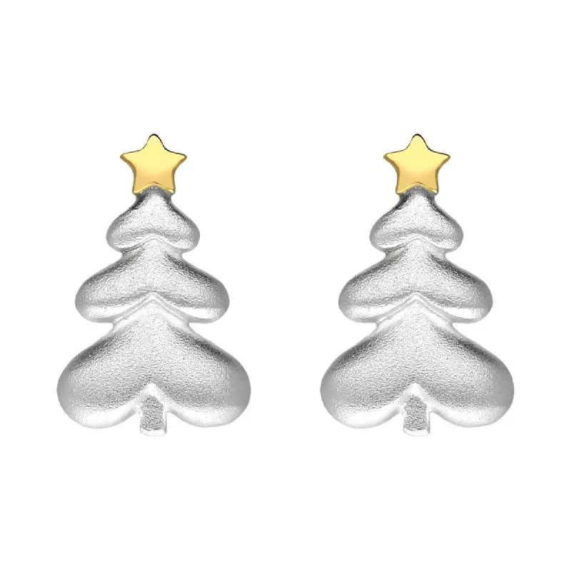 Yellow Gold Plated Sterling SilverChristmas Tree Star Stud Earrings sold by C.W. Sellors