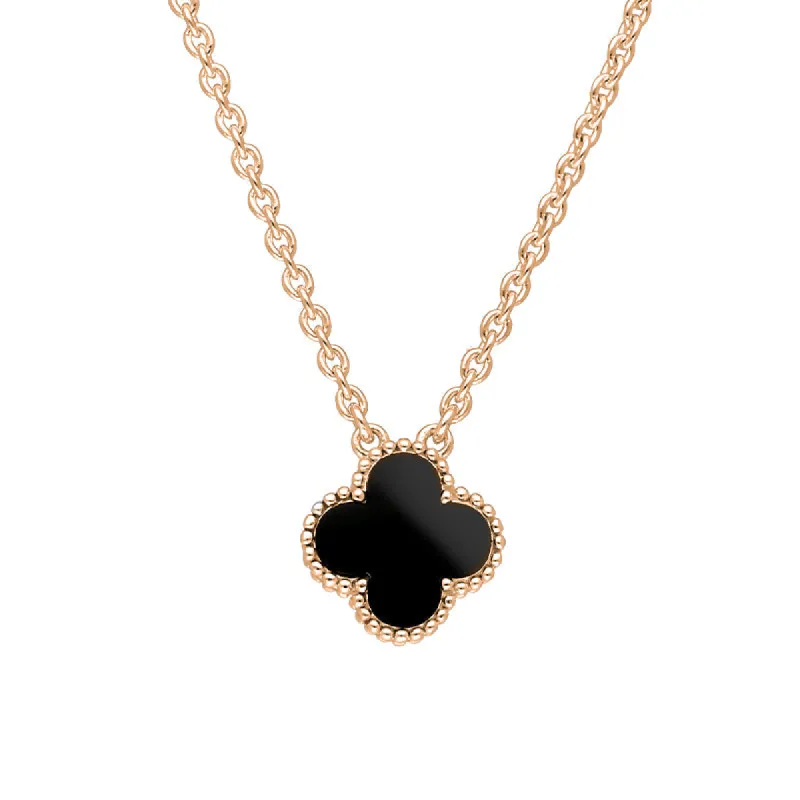 18ct Rose Gold Whitby Jet Bloom Small Four Leaf Clover Ball Edge Chain Necklace sold by C.W. Sellors