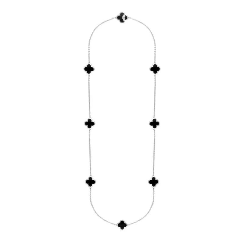 Sterling Silver Whitby Jet Bloom Eight Stone Four Leaf Clover Chain Necklet D sold by C.W. Sellors