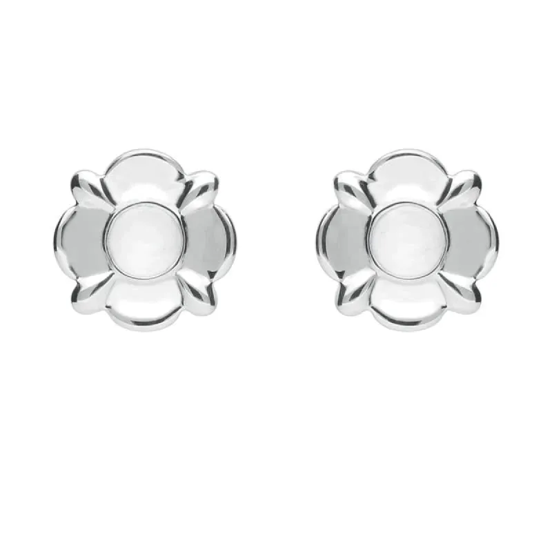 Sterling Silver Bauxite Round Four Petal Flower Stud Earrings sold by C.W. Sellors