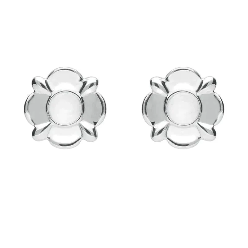 Sterling Silver Bauxite Round Four Petal Flower Stud Earrings sold by C.W. Sellors