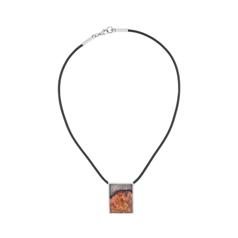 Sterling Silver Amber Square Black Cord Necklace D sold by C.W. Sellors