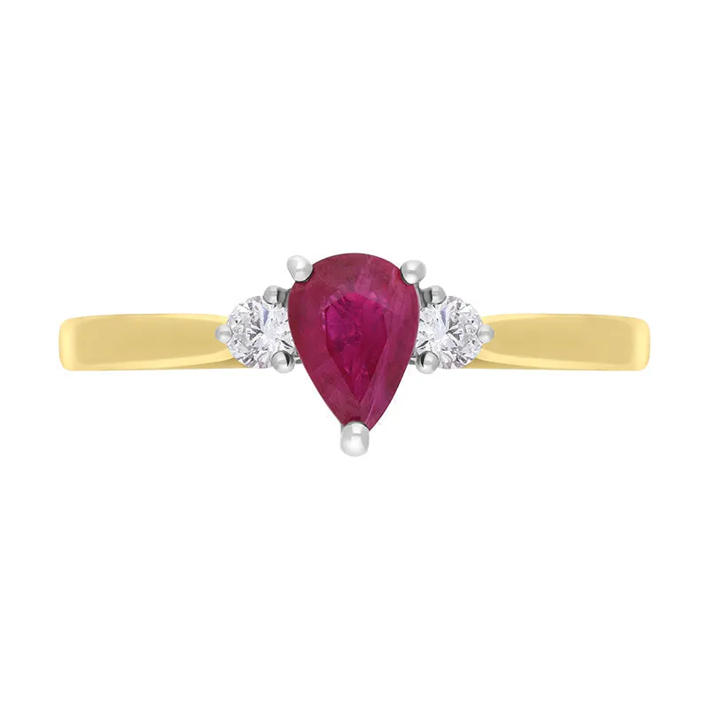 18ct Yellow Gold Ruby Diamond Pear Cut Three Stone Ring sold by C.W. Sellors product image thumbnail 2