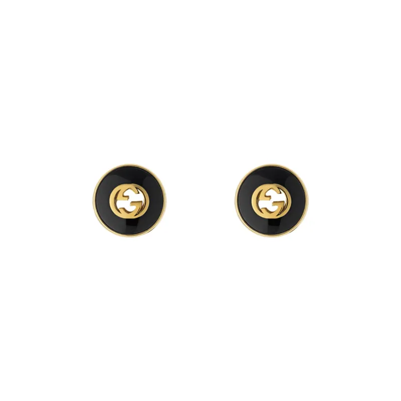 Gucci Interlocking 18ct Yellow Gold Black Onyx Stud Earrings sold by C.W. Sellors