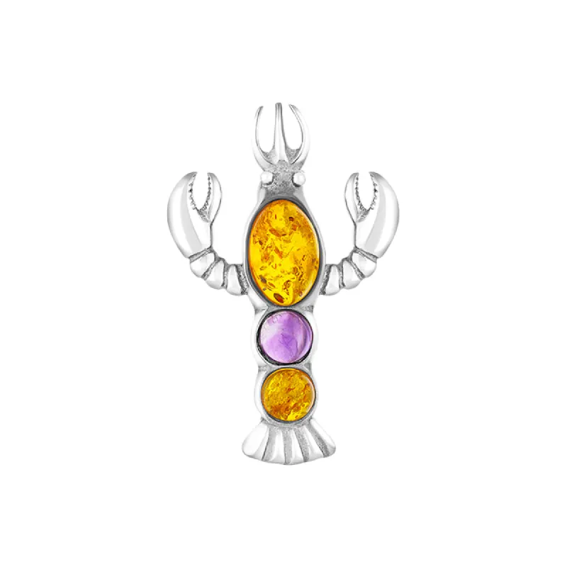 Sterling Silver Amber Amethyst Lobster Brooch sold by C.W. Sellors