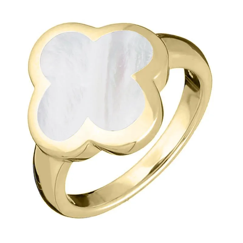 9ct Yellow Gold White Mother of Pearl Bloom Four Leaf Clover Ring sold by C.W. Sellors
