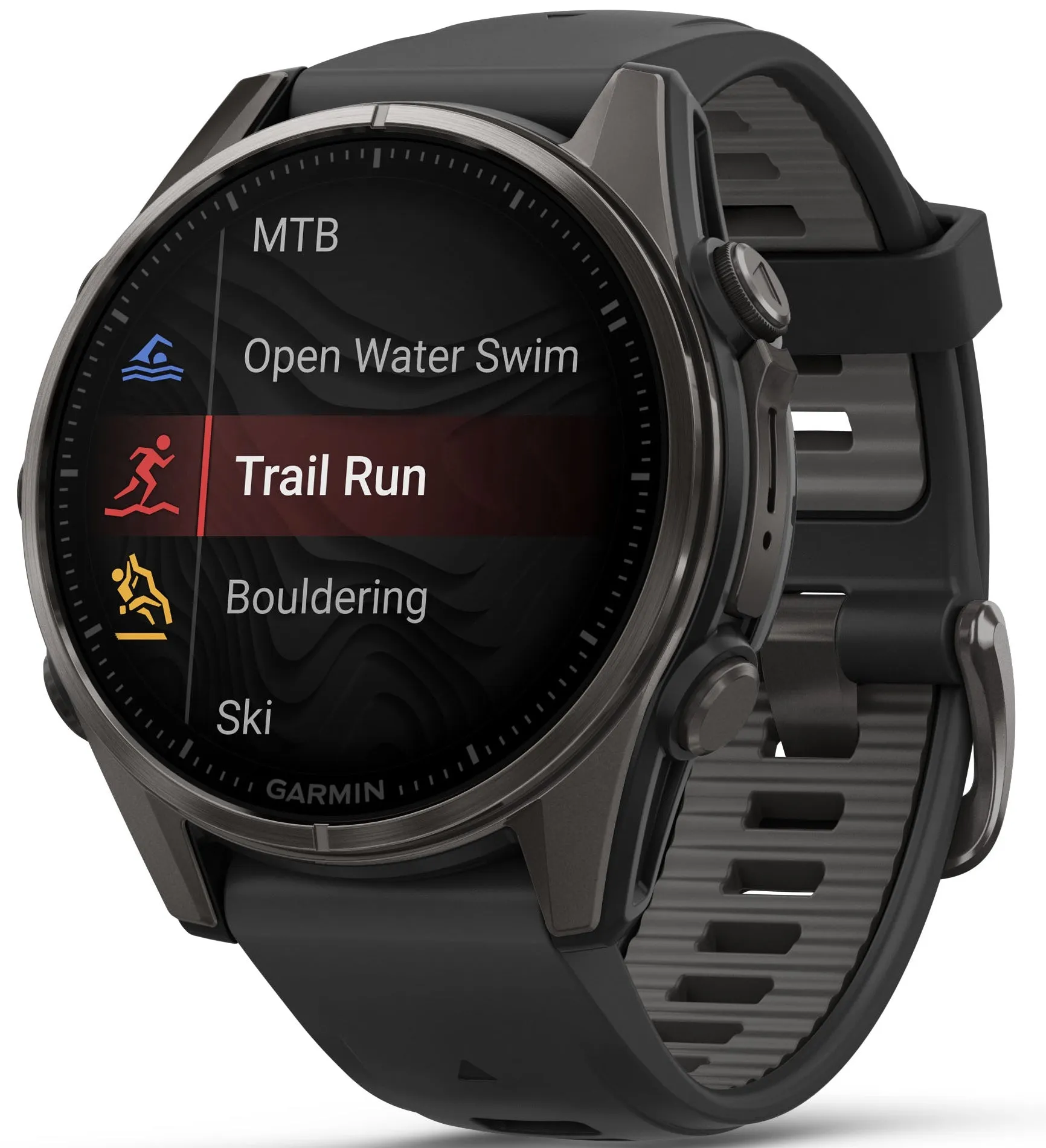 Garmin Fenix 8 43mm Sapphire AMOLED Carbon Grey DLC titanium Black Pebble Grey Silicone Watch sold by C.W. Sellors product image thumbnail 5