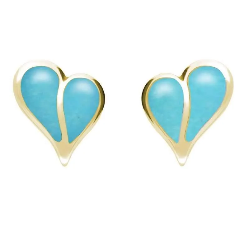 9ct Yellow Gold Turquoise Split Heart Stud Earrings sold by C.W. Sellors
