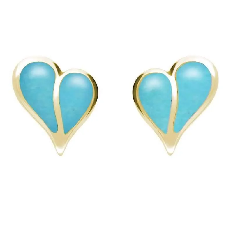 9ct Yellow Gold Turquoise Split Heart Stud Earrings sold by C.W. Sellors