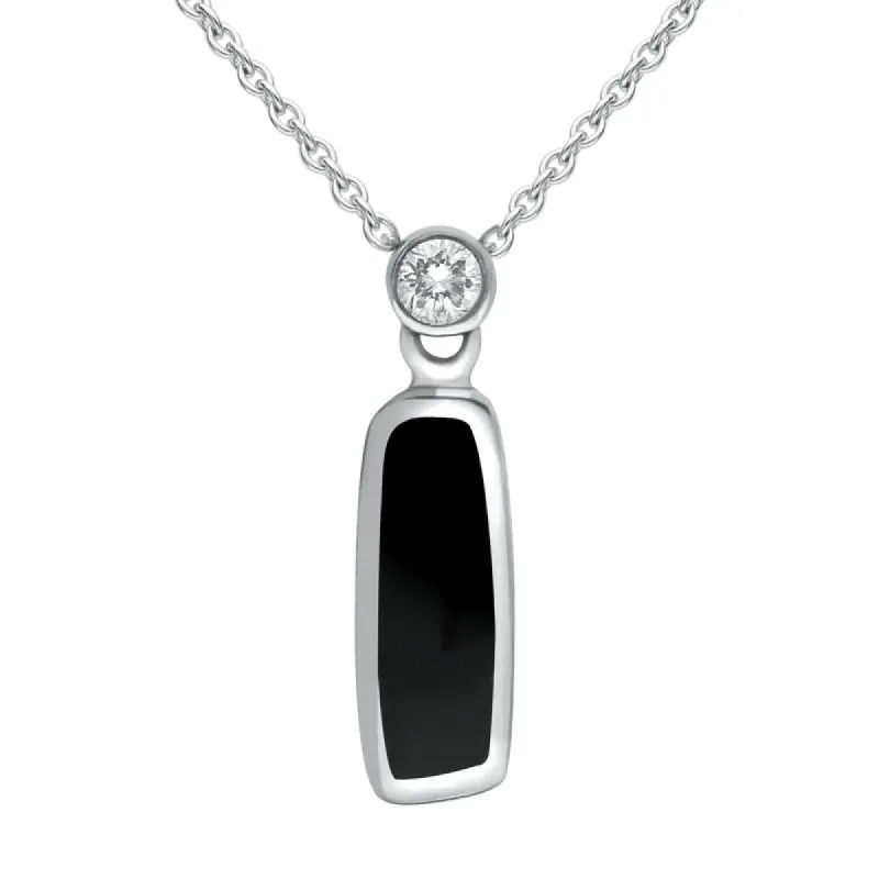 18ct White Gold Whitby Jet Diamond Small Oblong Necklace D sold by C.W. Sellors
