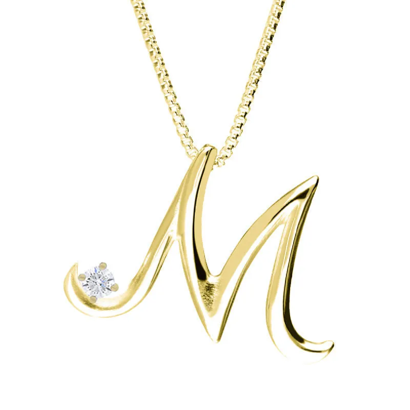 Love Letters 18ct Yellow Gold 0.10ct Diamond Initial M Necklace sold by C.W. Sellors