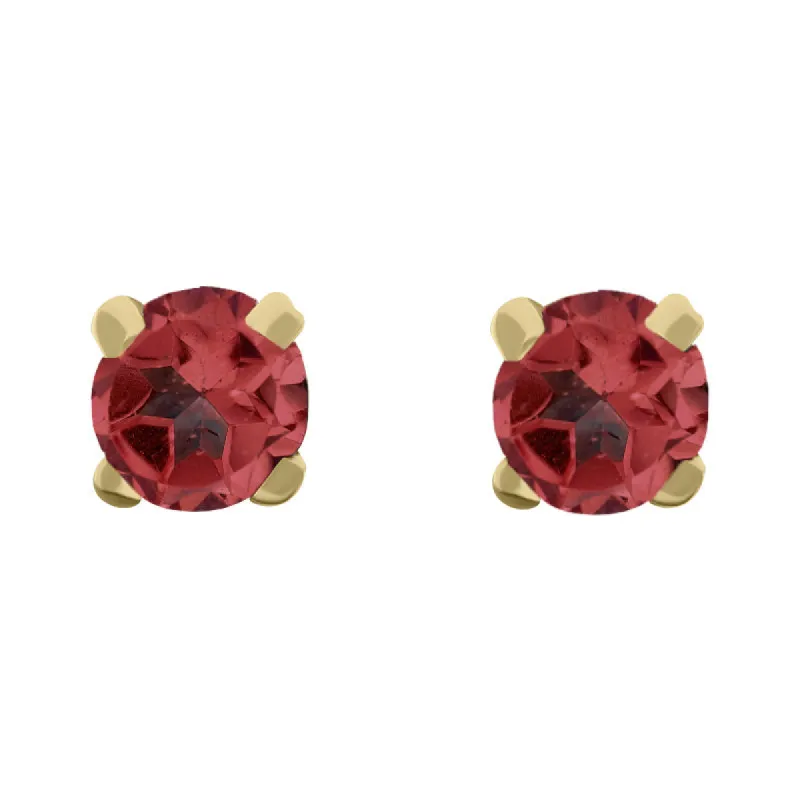 9ct Yellow Gold Sterling Silver Garnet Stepping Stones 5mm Round Claw Set Stud Earrings sold by C.W. Sellors