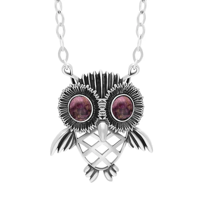 Sterling Silver Blue John Owl Necklace sold by C.W. Sellors