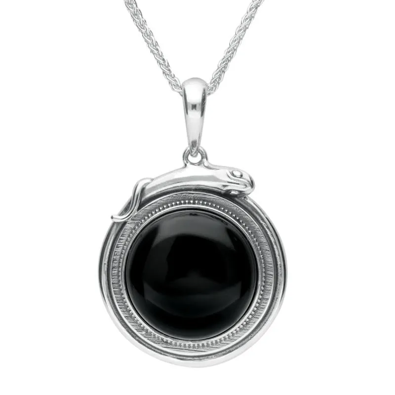 Sterling Silver Whitby Jet Medium Round Snake Edge Necklace sold by C.W. Sellors