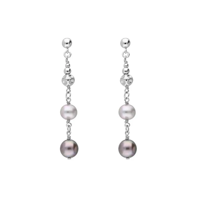 Sterling Silver Black and Grey Pearl Bead Drop Earrings D sold by C.W. Sellors