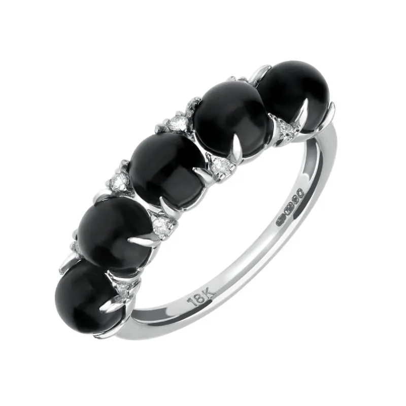 18ct White Gold Whitby Jet Diamond Five Stone Half Eternity Ring D made by C.W. Sellors