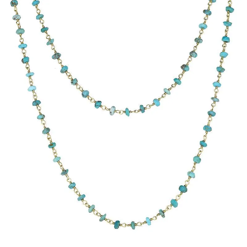 Yellow Gold Plated Sterling Silver Turquoise 4mm Bead Chain Link Necklace sold by C.W. Sellors