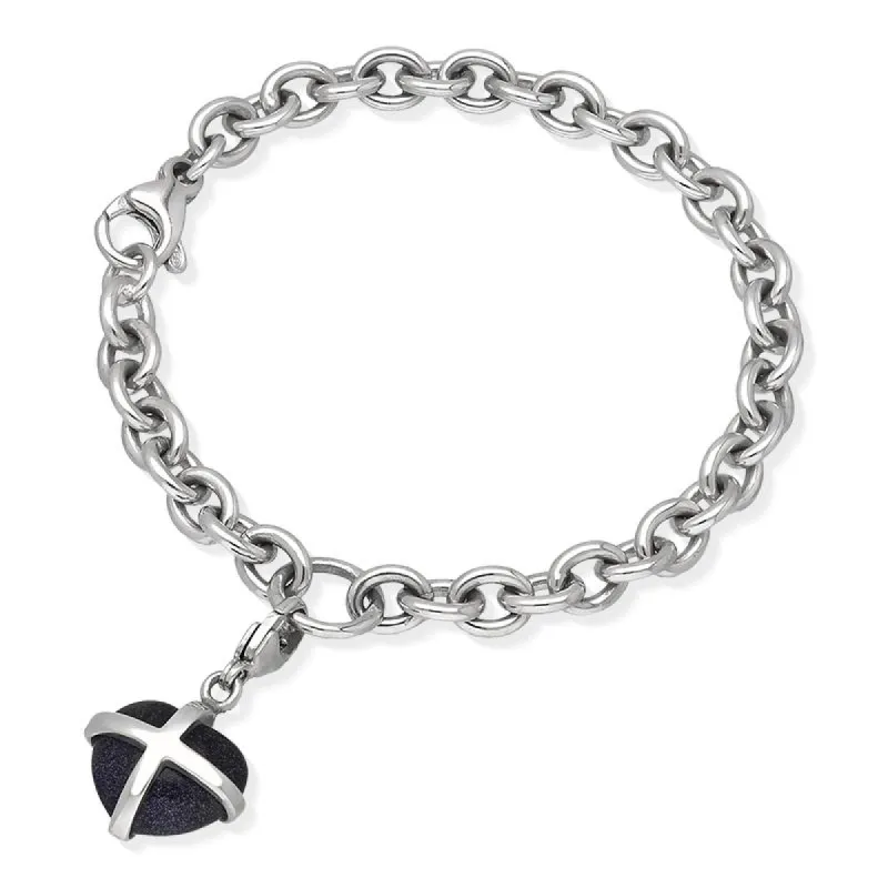 Sterling Silver Blue Goldstone Small Cross Heart Charm Bracelet D sold by C.W. Sellors