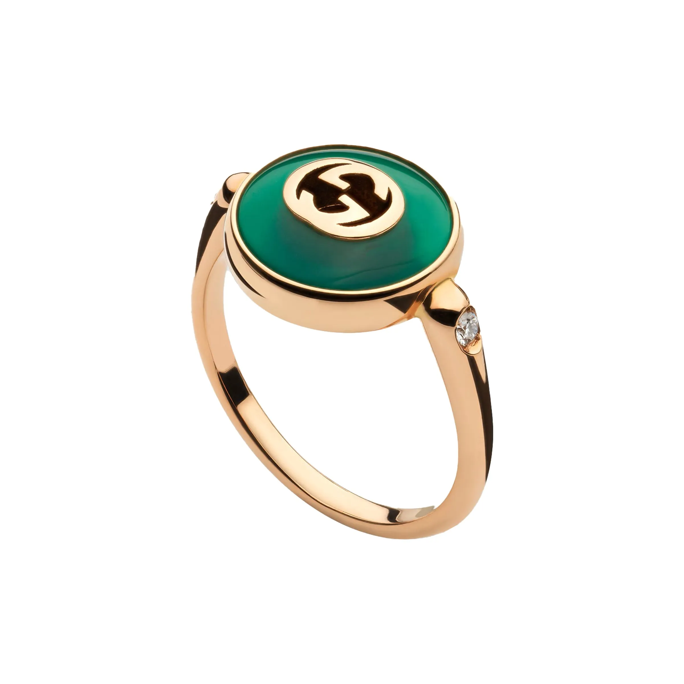 Gucci Interlocking 18ct Rose Gold Green Agate Ring sold by C.W. Sellors