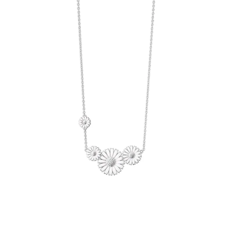 Georg Jensen Daisy Sterling Silver Four Flower White Enamel Necklace sold by C.W. Sellors