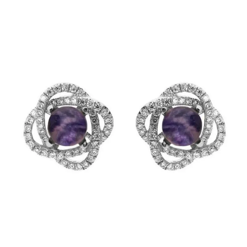 18ct White Gold Blue John Diamond Swirl Stud Earrings sold by C.W. Sellors