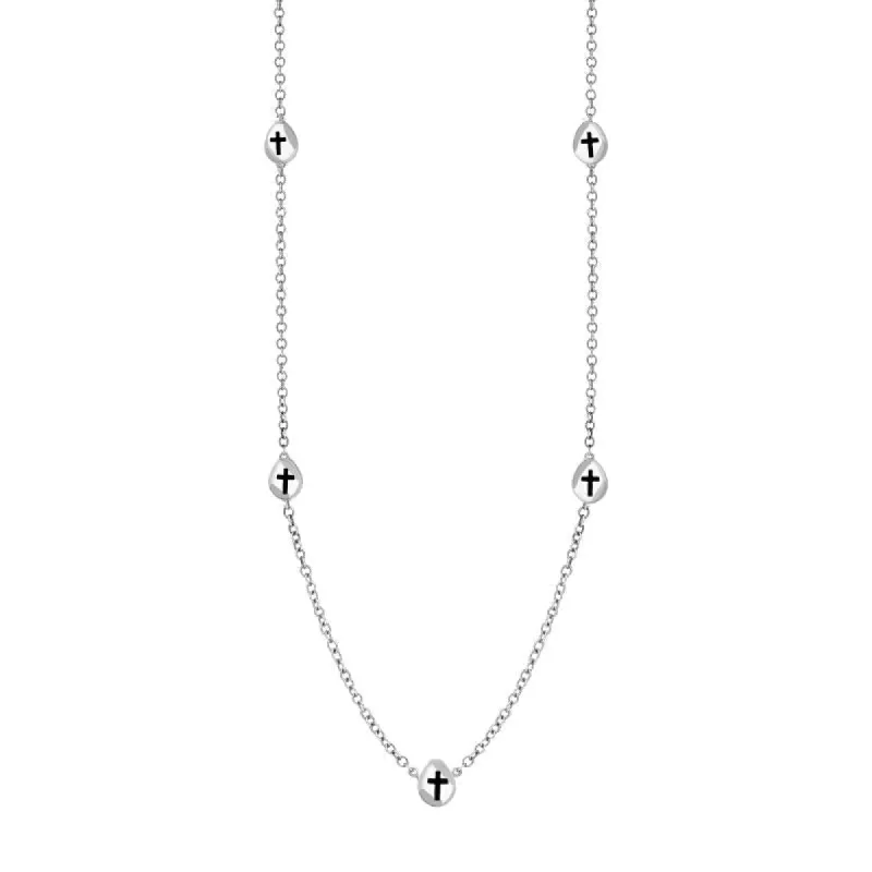 Sterling Silver Whitby Jet Cross Link Disc Chain Necklace sold by C.W. Sellors