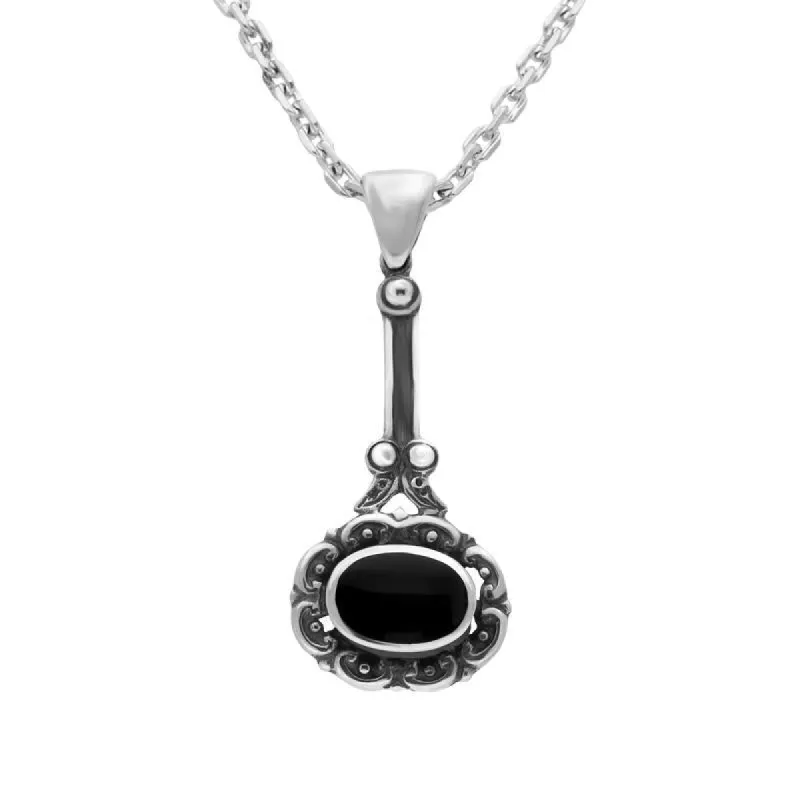 Sterling Silver Whitby Jet Antique Drop Necklace sold by C.W. Sellors